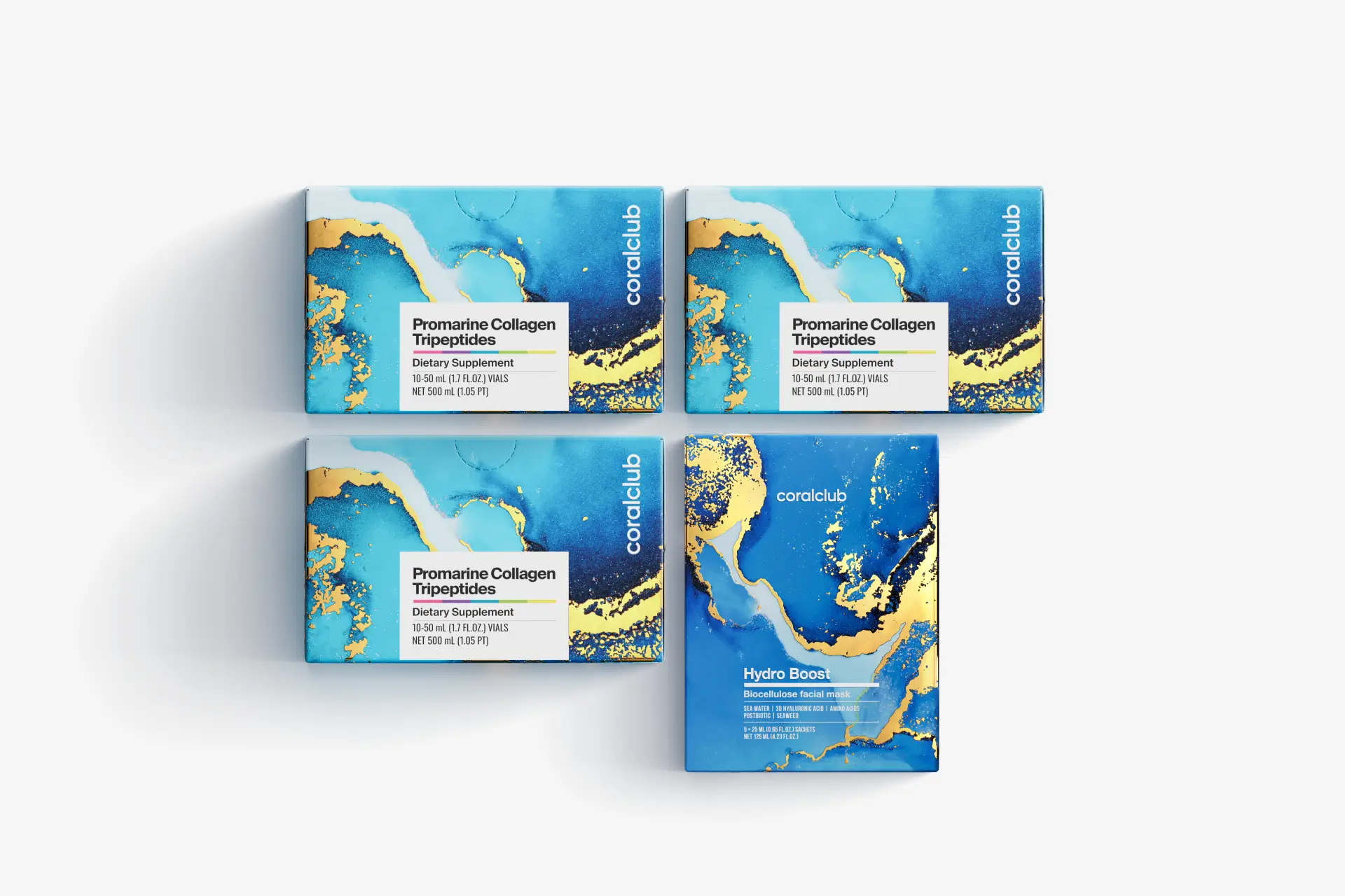 Пакет Промарин колагенови Трипептиди (курс 1 месец) & маски за лице биоцелулозни Hydro Boost (5 пакетчета)